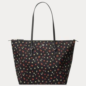 Ralph Lauren Belting-Print Oxford Small Keaton Tote